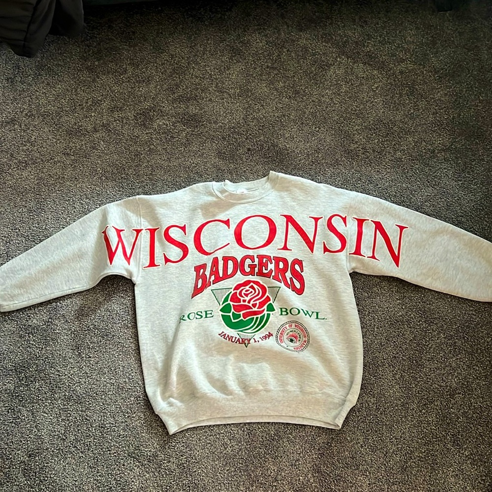 Grey and Red Wisconsin Rose Bowl Crewneck